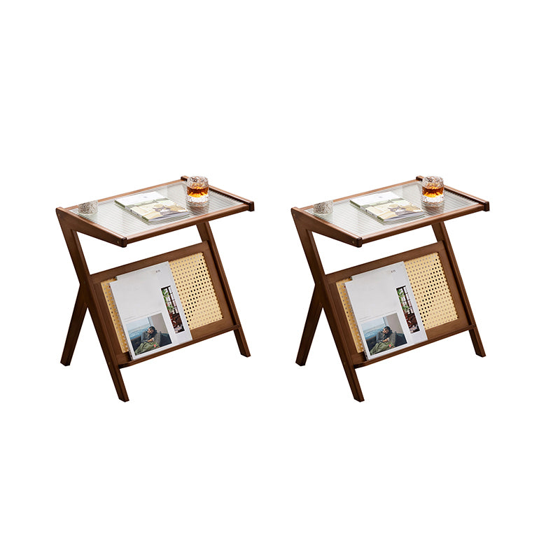 Rustic Abstract Side Table Rectangular Rattan Sofa Side Accent Table