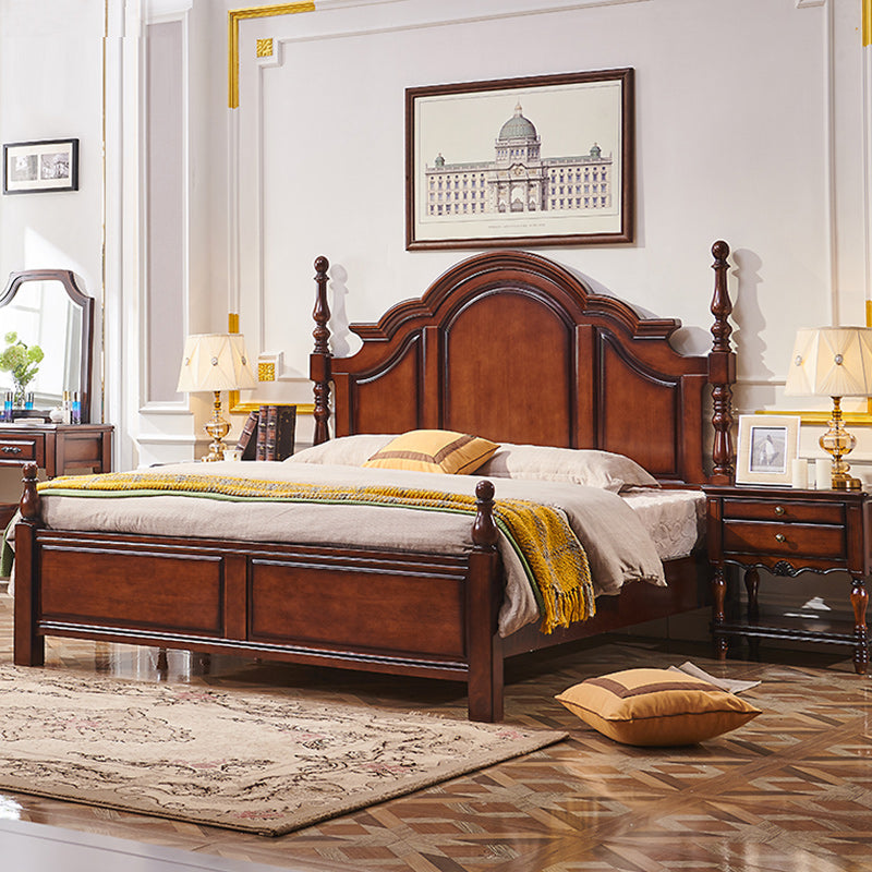 Traditional Solid Wood Panel Bed Brown Full Size Standard Bed with Storage