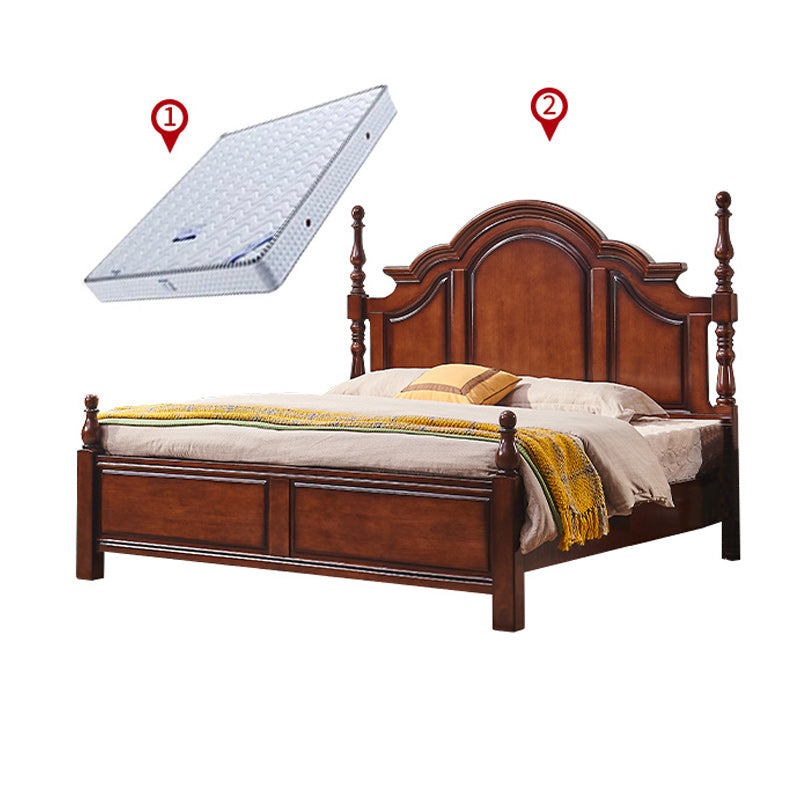 Traditional Solid Wood Panel Bed Brown Full Size Standard Bed with Storage