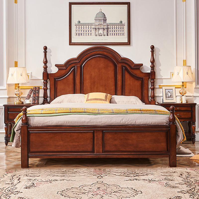Traditional Solid Wood Panel Bed Brown Full Size Standard Bed with Storage
