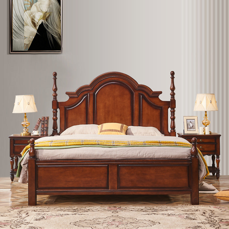 Traditional Solid Wood Panel Bed Brown Full Size Standard Bed with Storage
