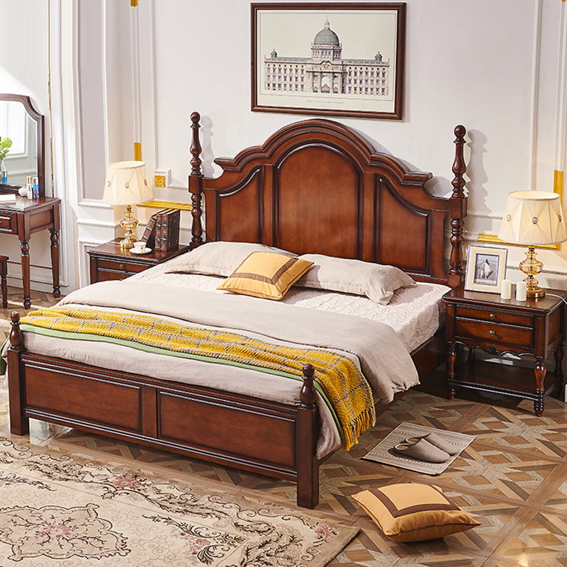 Traditional Solid Wood Panel Bed Brown Full Size Standard Bed with Storage