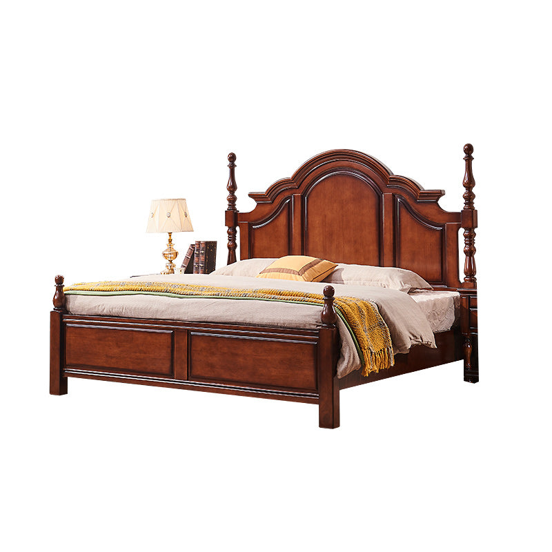 Traditional Solid Wood Panel Bed Brown Full Size Standard Bed with Storage