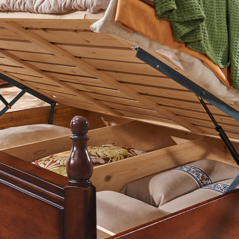 Traditional Solid Wood Panel Bed Brown Full Size Standard Bed with Storage