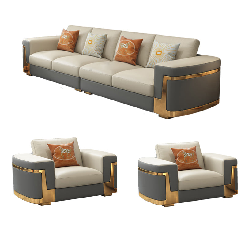 Glam Style Square Tufted Sofa Leather Sofa in Off-White for Living Room