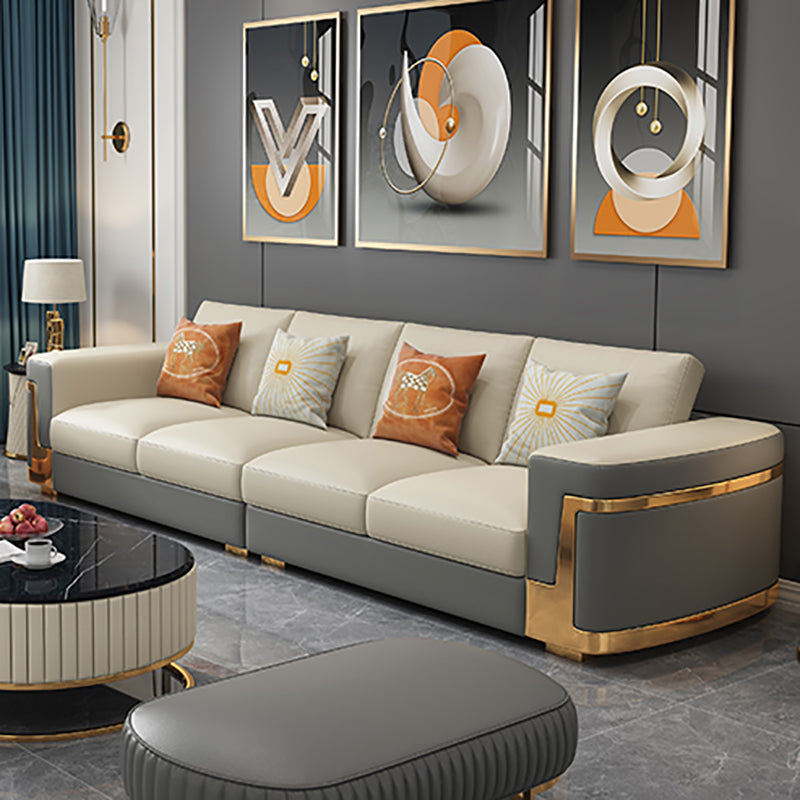 Glam Style Square Tufted Sofa Leather Sofa in Off-White for Living Room