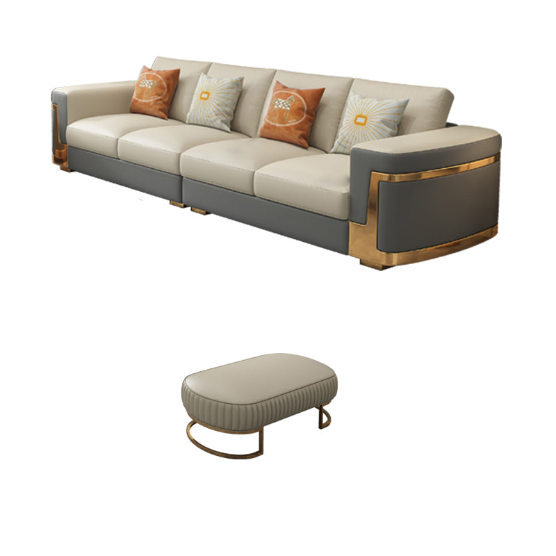 Glam Style Square Tufted Sofa Leather Sofa in Off-White for Living Room