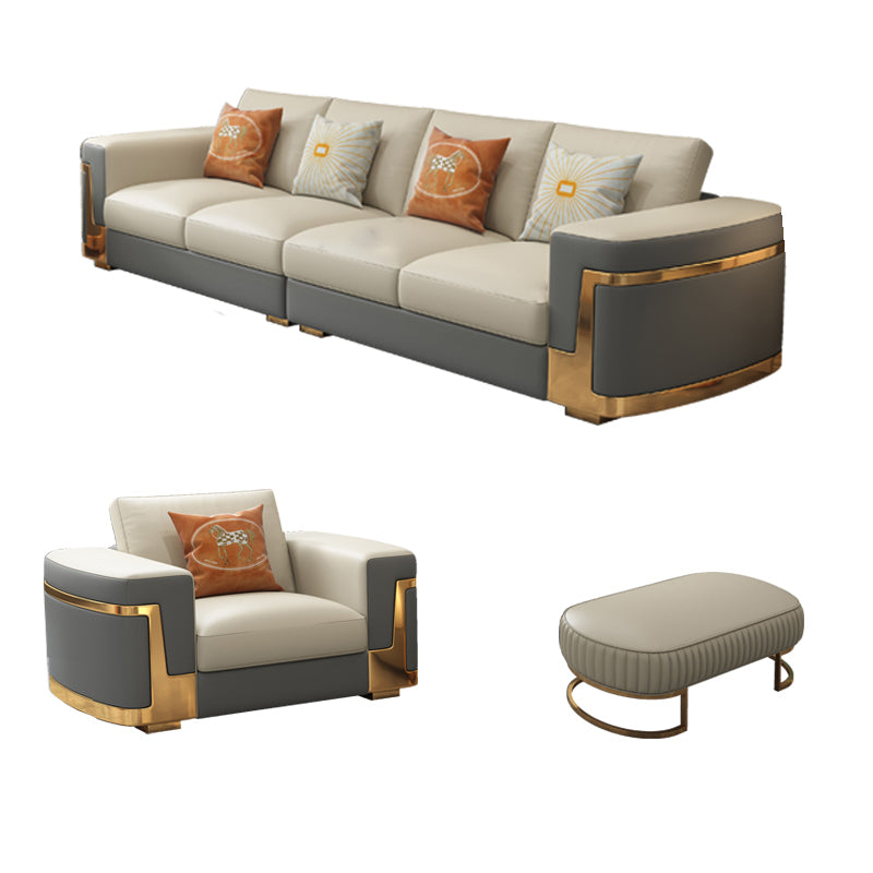 Glam Style Square Tufted Sofa Leather Sofa in Off-White for Living Room