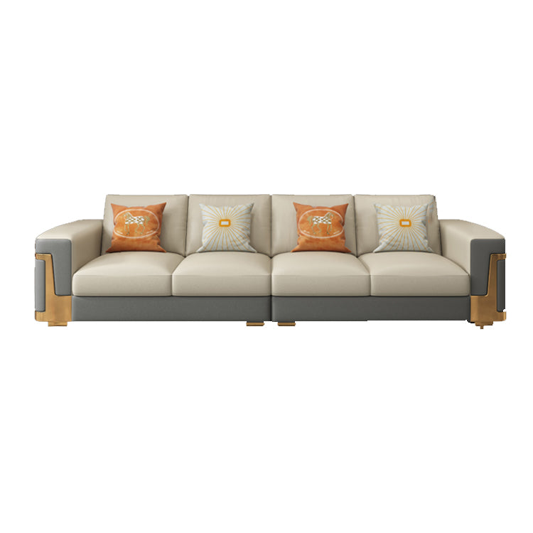 Glam Style Square Tufted Sofa Leather Sofa in Off-White for Living Room