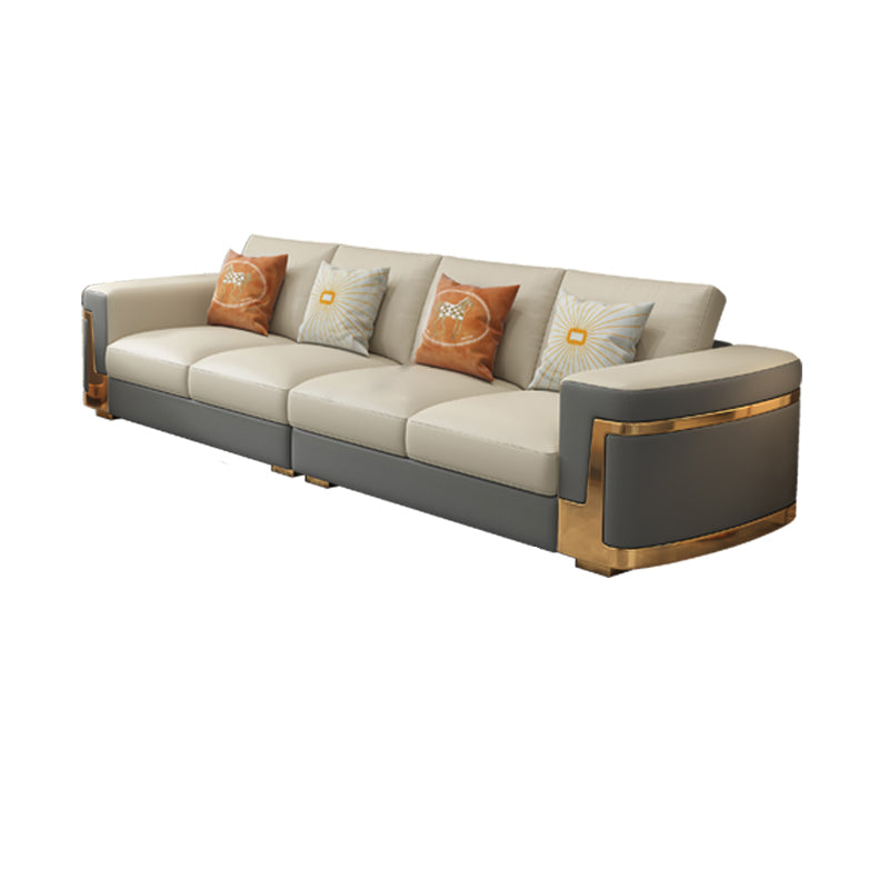 Glam Style Square Tufted Sofa Leather Sofa in Off-White for Living Room