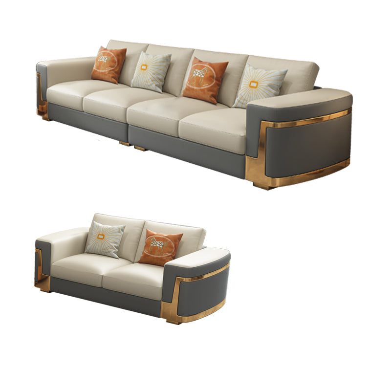 Glam Style Square Tufted Sofa Leather Sofa in Off-White for Living Room