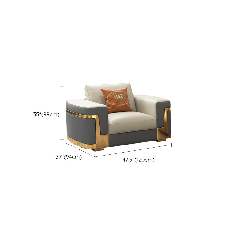 Glam Style Square Tufted Sofa Leather Sofa in Off-White for Living Room