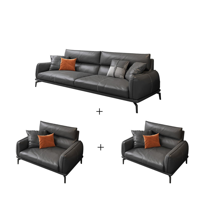 Upscale Grey Sofa with Four Legs Leather Sofa Living Room Seating