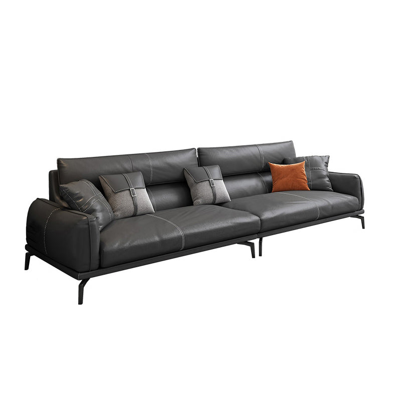 Upscale Grey Sofa with Four Legs Leather Sofa Living Room Seating