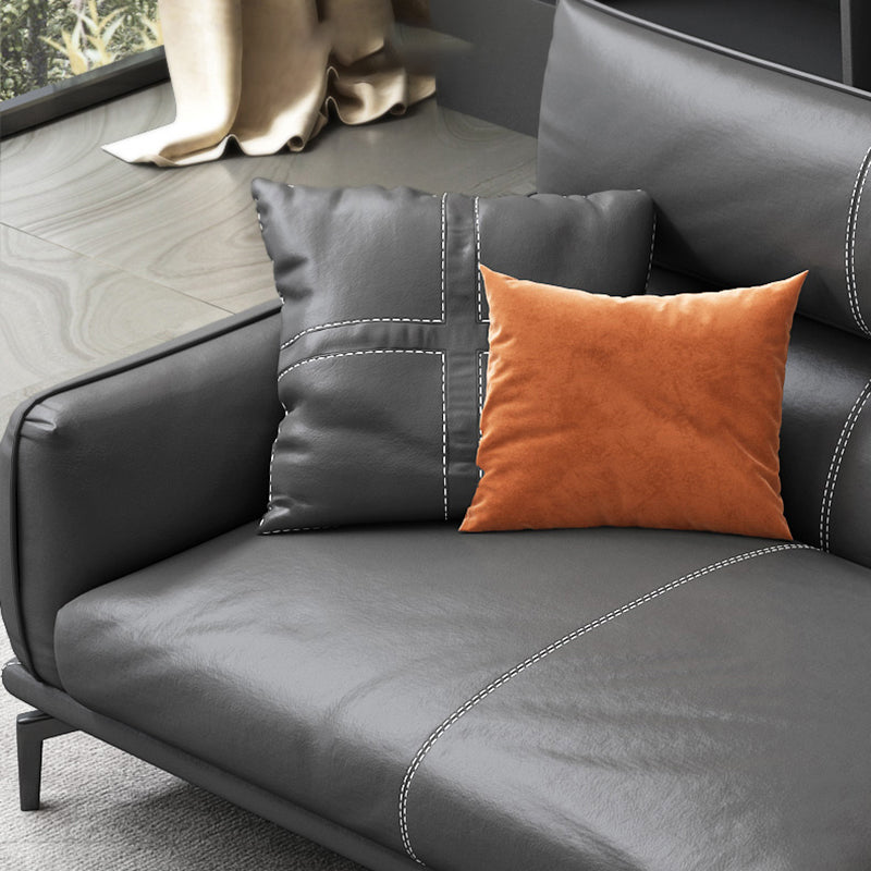 Upscale Grey Sofa with Four Legs Leather Sofa Living Room Seating