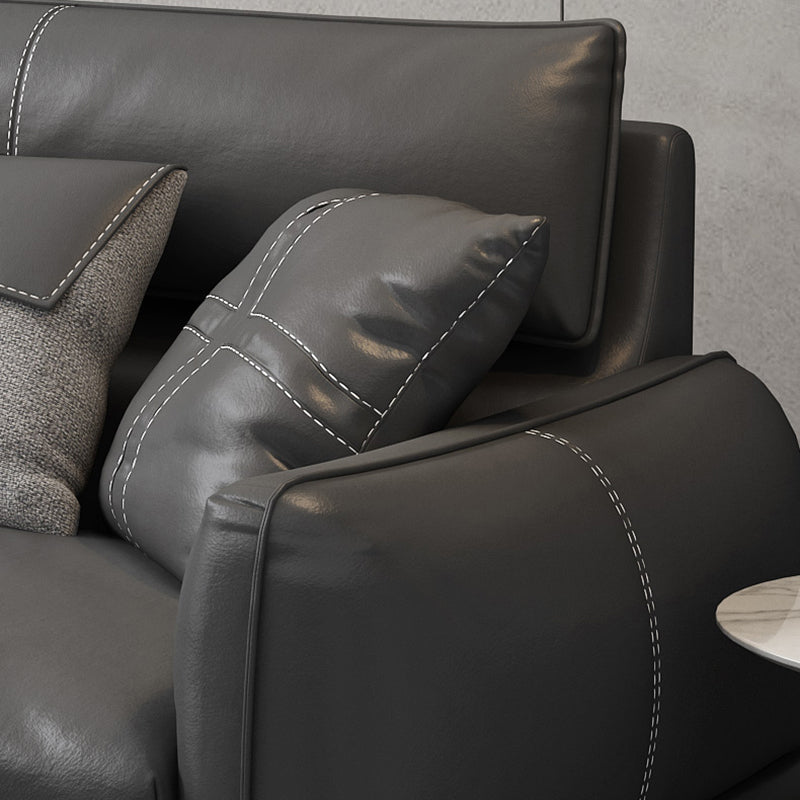 Upscale Grey Sofa with Four Legs Leather Sofa Living Room Seating