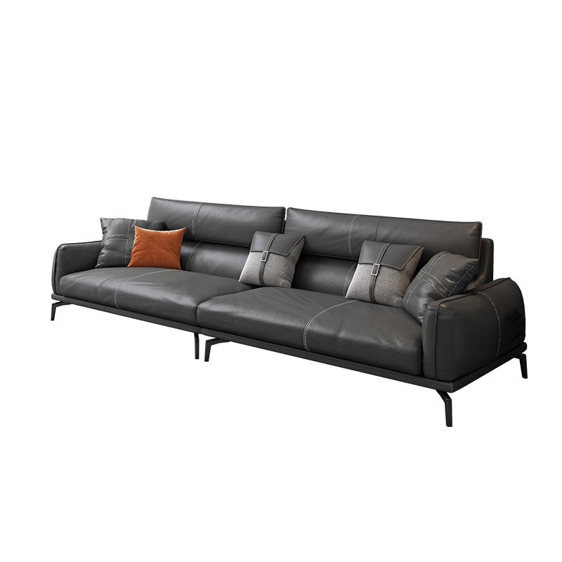 Upscale Grey Sofa with Four Legs Leather Sofa Living Room Seating