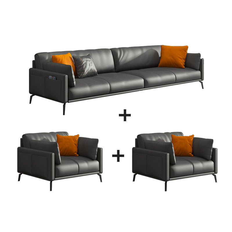 Contemporary Leather Sofa in Gray Loose Back for Living Room