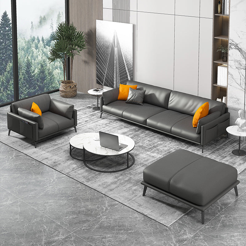 Contemporary Leather Sofa in Gray Loose Back for Living Room