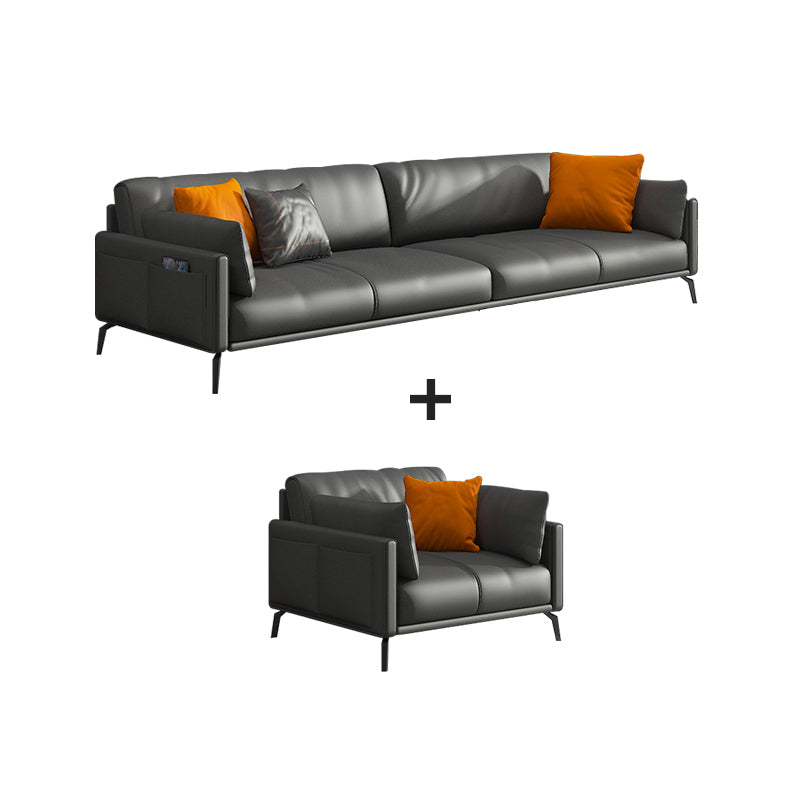 Contemporary Leather Sofa in Gray Loose Back for Living Room