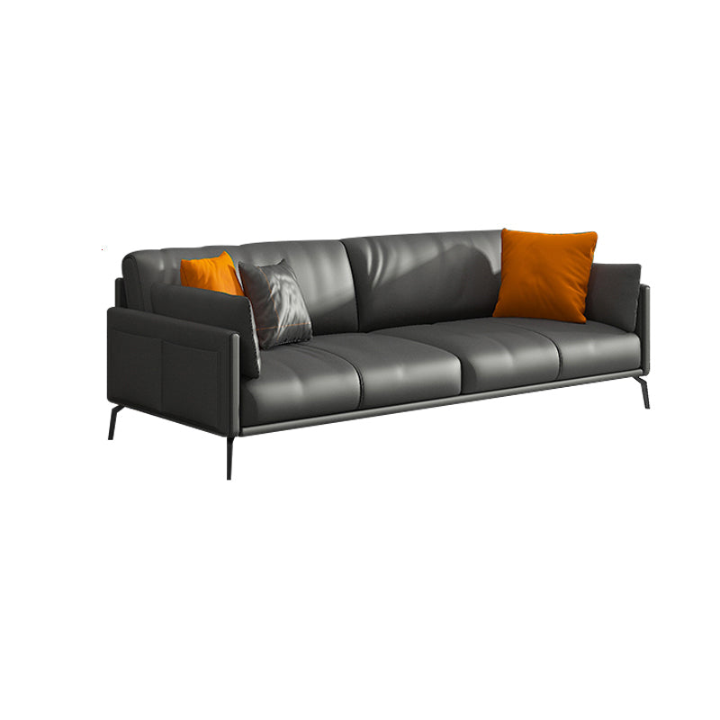 Contemporary Leather Sofa in Gray Loose Back for Living Room