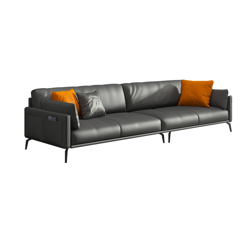 Contemporary Leather Sofa in Gray Loose Back for Living Room
