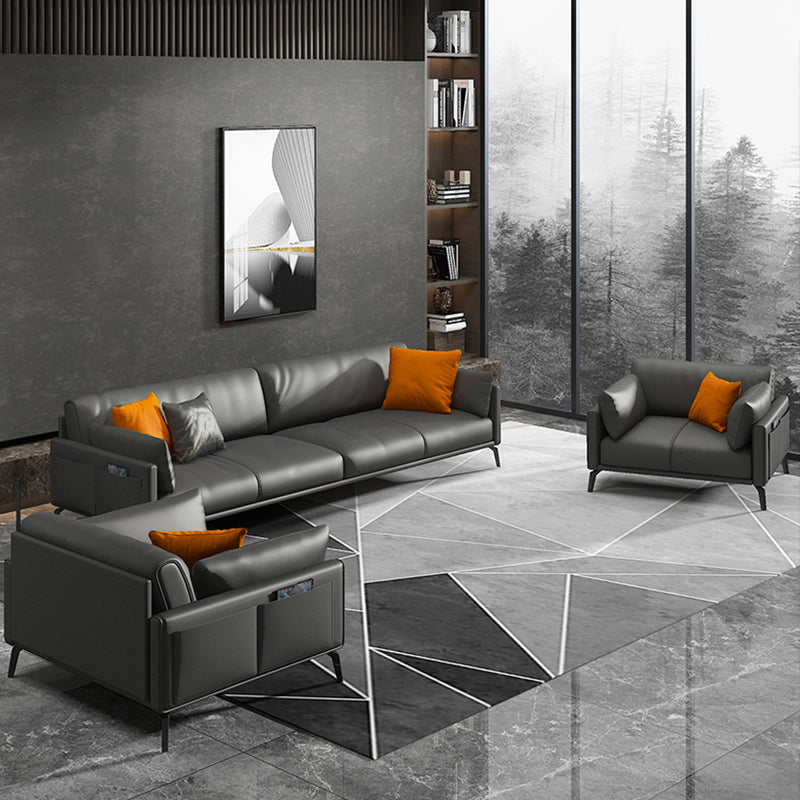 Contemporary Leather Sofa in Gray Loose Back for Living Room