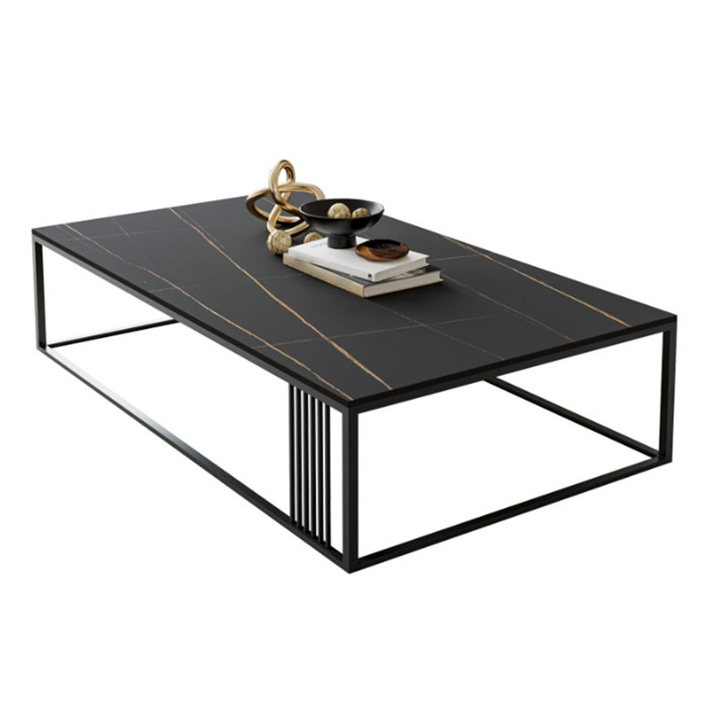 Contemporary 17.7" H Coffee Table Rectangular Stone Top Simple Cocktail Table