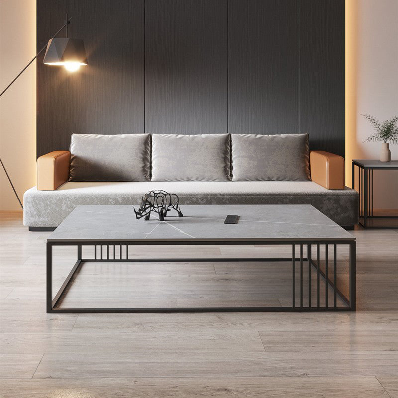 Contemporary 17.7" H Coffee Table Rectangular Stone Top Simple Cocktail Table