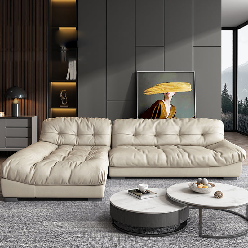 Contemporary Faux Leather Minimalist Sofa and Chaise Pillow Top Arm Cushions Sofa