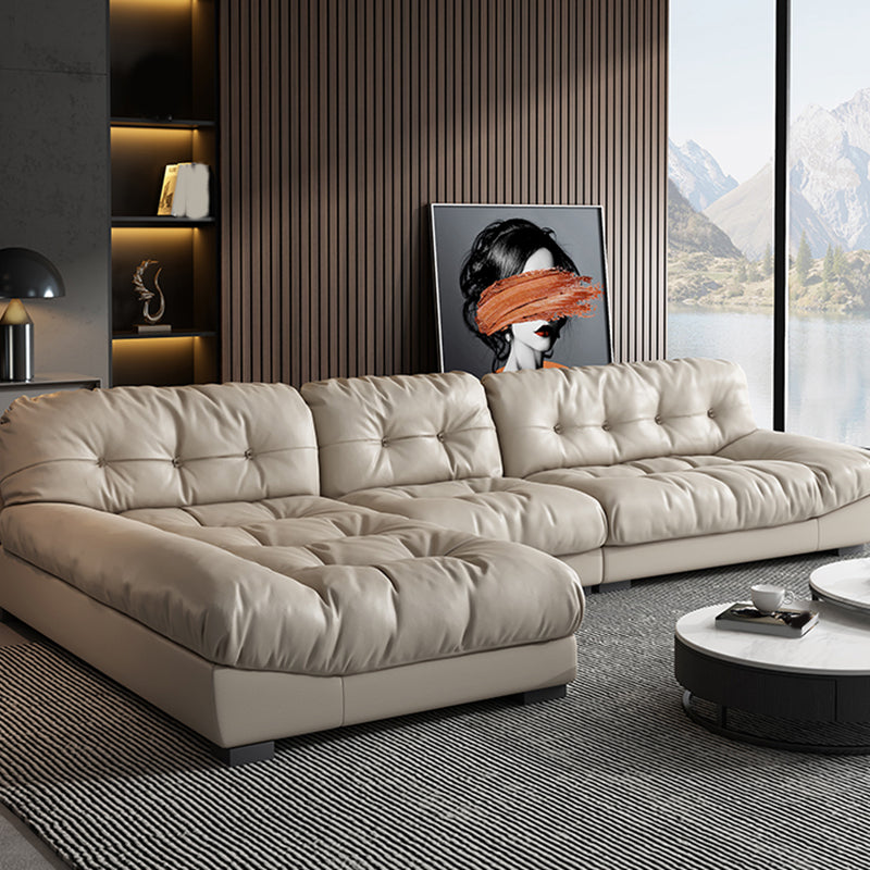 Contemporary Faux Leather Minimalist Sofa and Chaise Pillow Top Arm Cushions Sofa