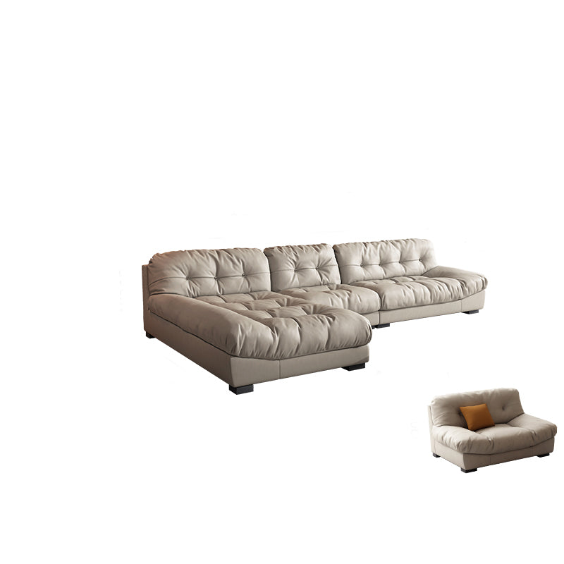 Contemporary Faux Leather Minimalist Sofa and Chaise Pillow Top Arm Cushions Sofa