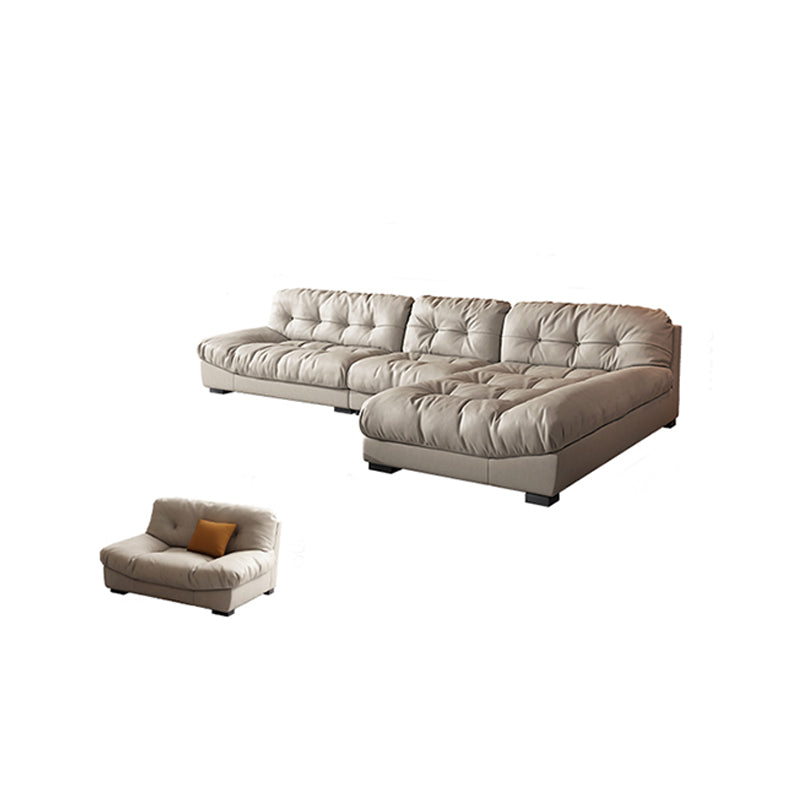 Contemporary Faux Leather Minimalist Sofa and Chaise Pillow Top Arm Cushions Sofa