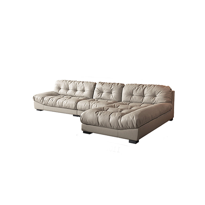 Contemporary Faux Leather Minimalist Sofa and Chaise Pillow Top Arm Cushions Sofa