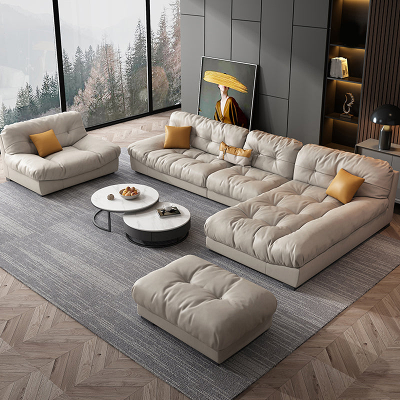 Contemporary Faux Leather Minimalist Sofa and Chaise Pillow Top Arm Cushions Sofa