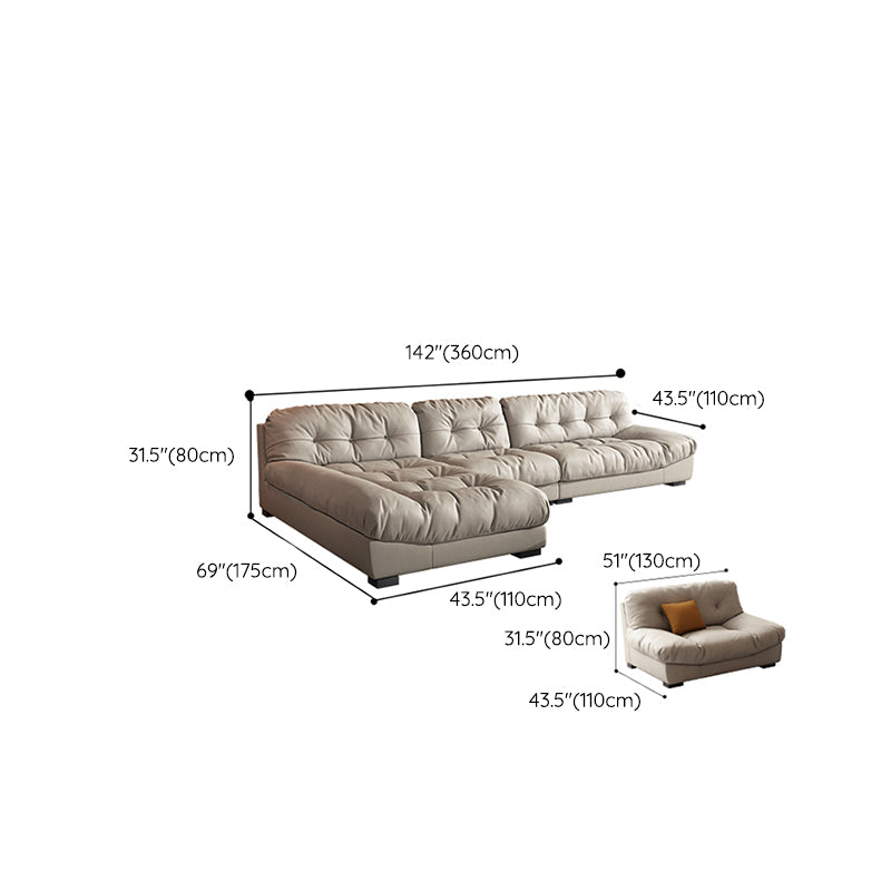 Contemporary Faux Leather Minimalist Sofa and Chaise Pillow Top Arm Cushions Sofa