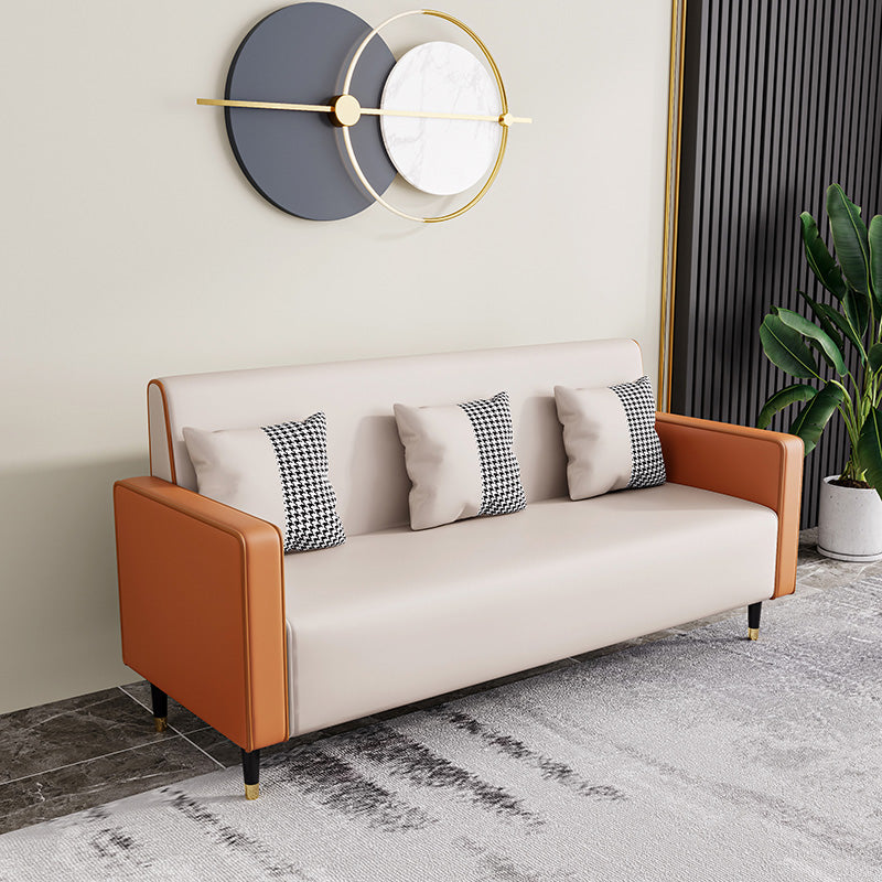 Sewn Pillow Back Sofa Contemporary Living Room Faux Leather Sofa