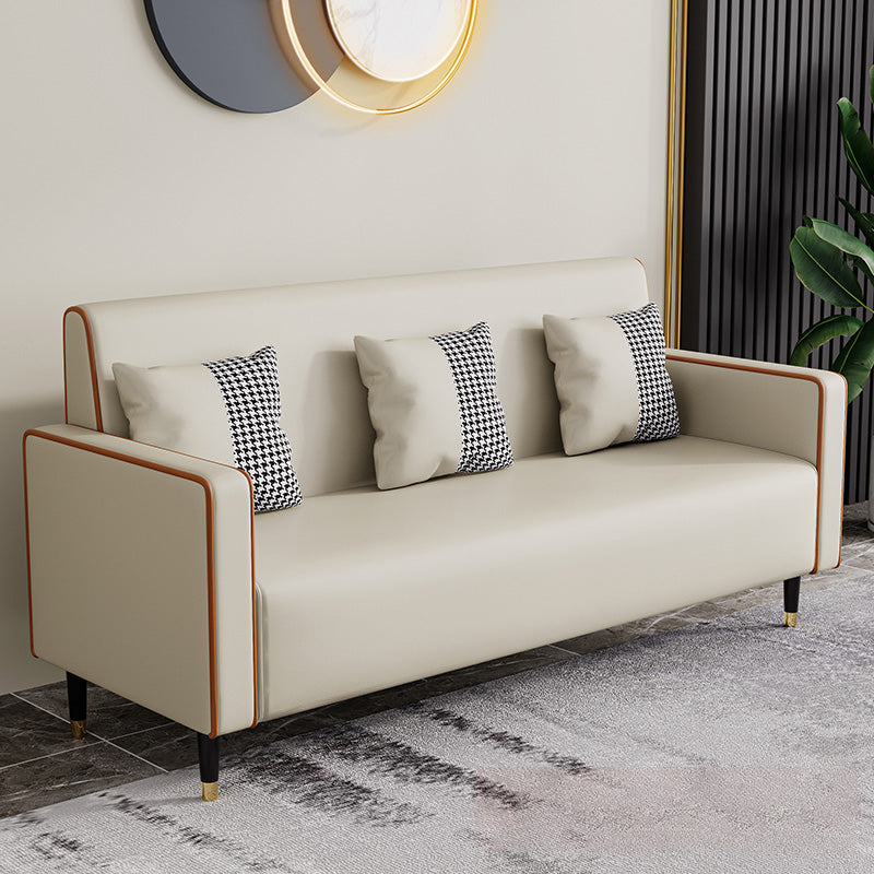 Sewn Pillow Back Sofa Contemporary Living Room Faux Leather Sofa