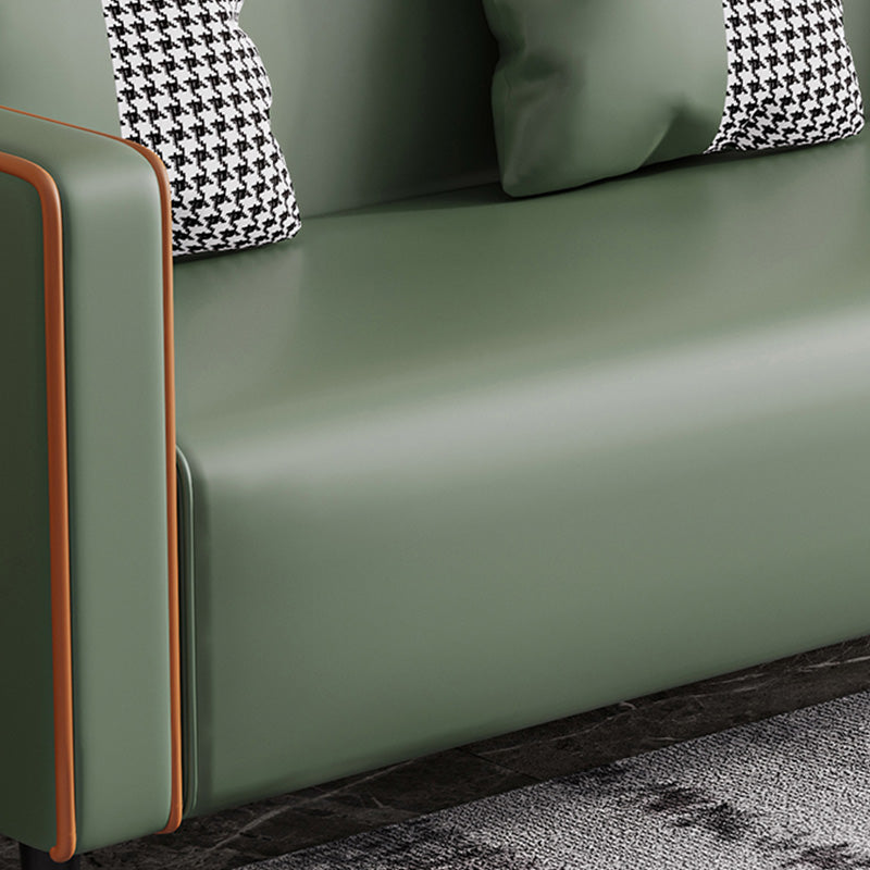 Sewn Pillow Back Sofa Contemporary Living Room Faux Leather Sofa