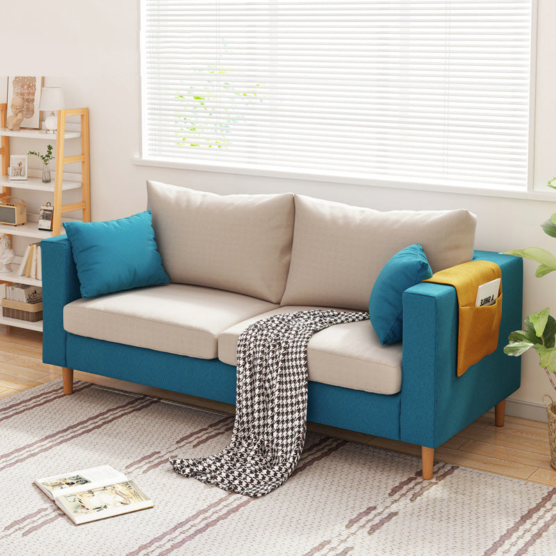 Contemporary Square Arm Sofa Stain Resistant Fabric Settee for Bonus Room