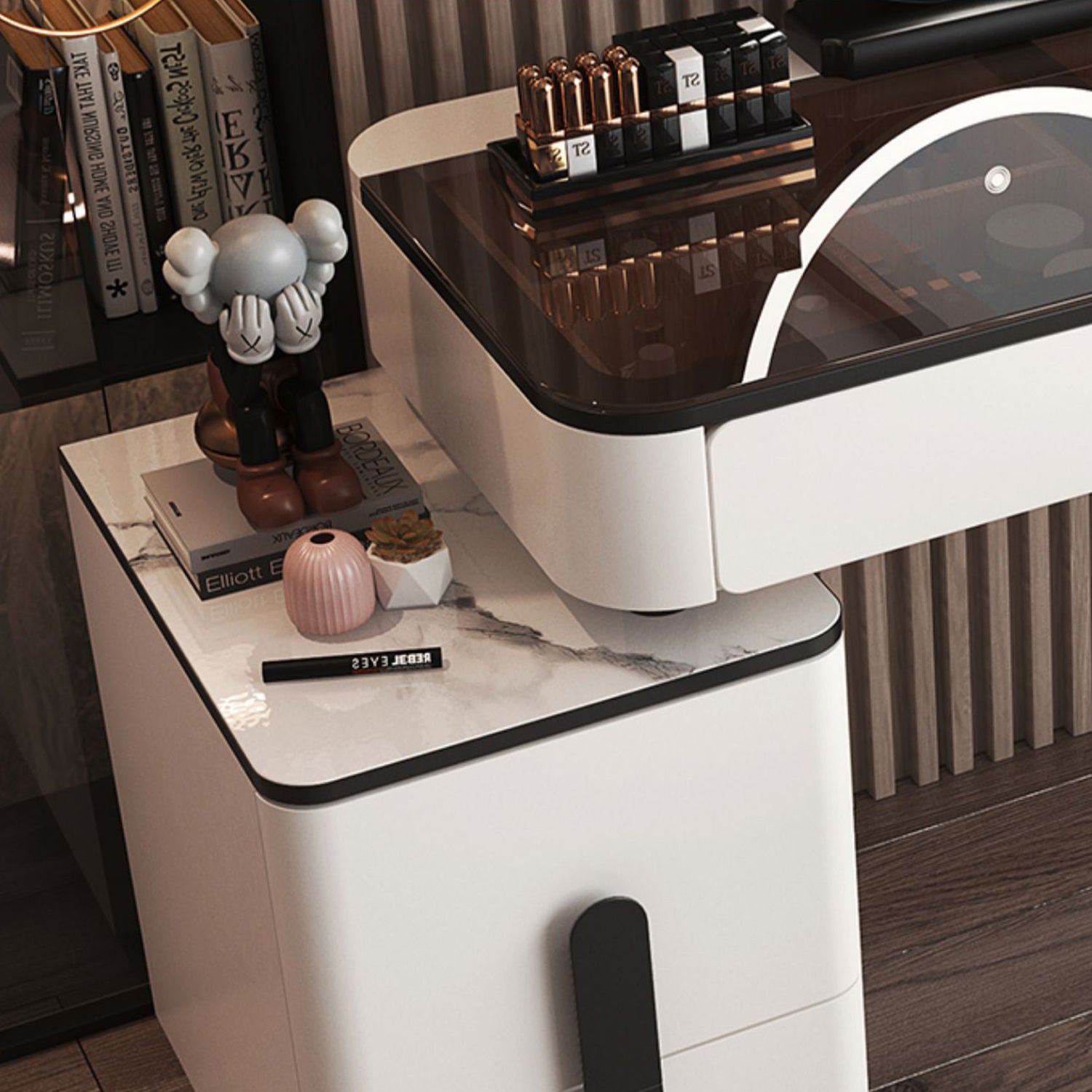 Glam Glass Bedroom Vanity Desk 4 Drawer Vanity Dressing Table