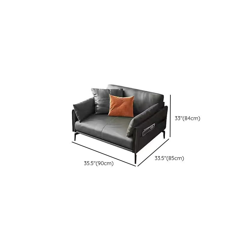 Gray Leather Sofa with Four Legs Contemporary Living Room Seating