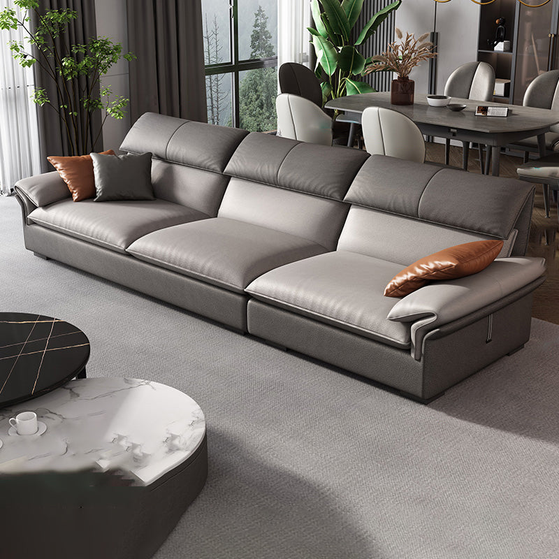 Grey Faux Leather Sectional Sofa Pillow Top Arm Sectional Ottoman Included