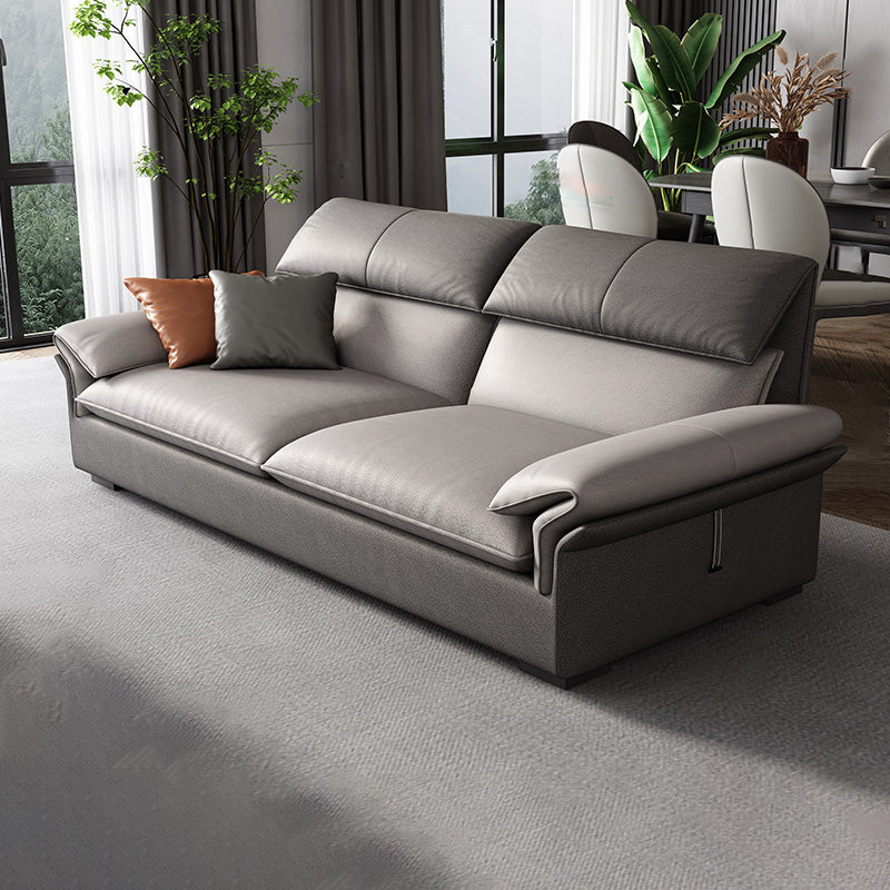 Grey Faux Leather Sectional Sofa Pillow Top Arm Sectional Ottoman Included