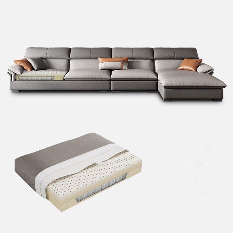 Grey Faux Leather Sectional Sofa Pillow Top Arm Sectional Ottoman Included