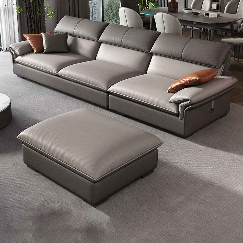 Grey Faux Leather Sectional Sofa Pillow Top Arm Sectional Ottoman Included