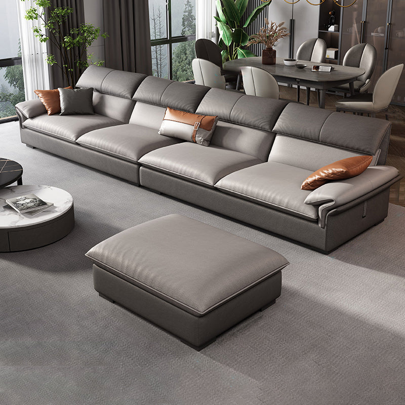 Grey Faux Leather Sectional Sofa Pillow Top Arm Sectional Ottoman Included
