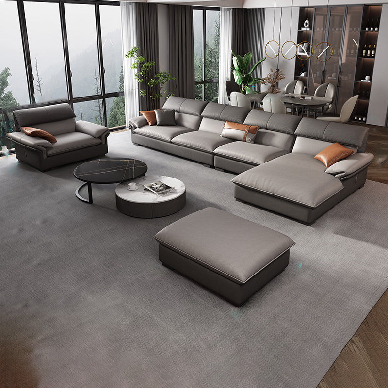 Grey Faux Leather Sectional Sofa Pillow Top Arm Sectional Ottoman Included