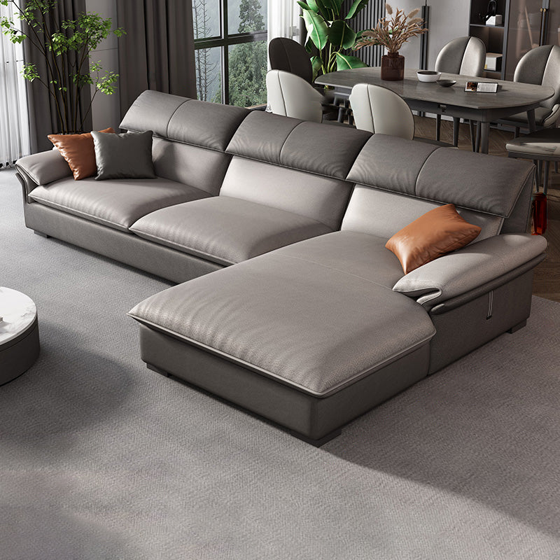 Grey Faux Leather Sectional Sofa Pillow Top Arm Sectional Ottoman Included