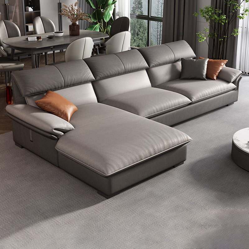 Grey Faux Leather Sectional Sofa Pillow Top Arm Sectional Ottoman Included